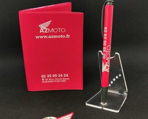 Porte carte grise, stylos et porte-clé personnalisés pour AZ Moto - Ensemble des produits