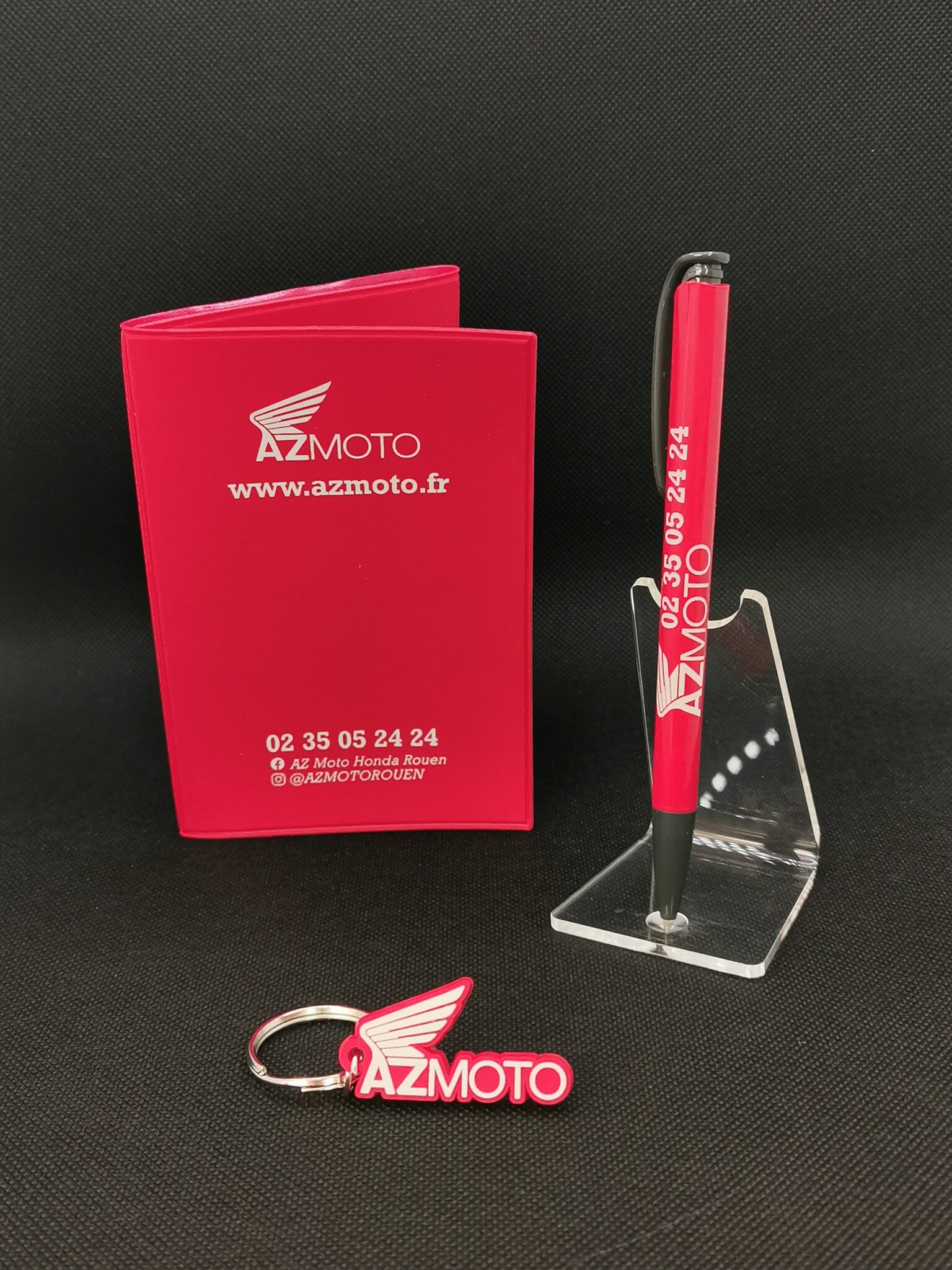 Porte carte grise, stylos et porte-clé personnalisés pour AZ Moto - Ensemble des produits